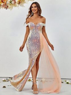 Style FSWD1304 Faeriesty Gold Size 12 Sweetheart Sequined Jersey Polyester Straight Dress on Queenly