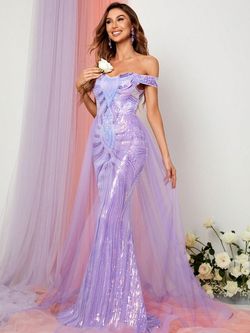 Style FSWD1163 Faeriesty Purple Size 0 Sequined Sheer Floor Length Mermaid Dress on Queenly