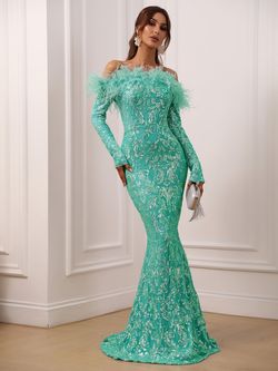 Style FSWD1132 Faeriesty Green Size 12 Prom Long Sleeve Straight Dress on Queenly