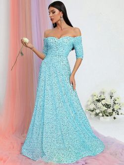 Style FSWD0427 Faeriesty Blue Size 0 Floor Length Tall Height Polyester Sequined A-line Dress on Queenly