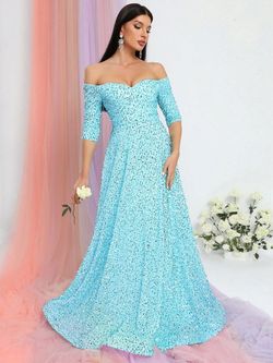 Style FSWD0427 Faeriesty Blue Size 4 Polyester Sequined Floor Length A-line Dress on Queenly