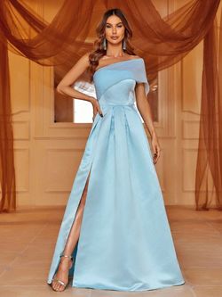 Style FSWD0630 Faeriesty Blue Size 16 Satin Plus Size Floor Length Side slit Dress on Queenly