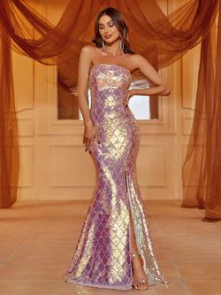 Style FSWD1341 Faeriesty Gold Size 0 Jersey Sequined Mermaid Dress on Queenly