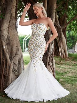 Style LAWD8020 Faeriesty White Size 0 Tall Height Sheer Sequined Polyester Lawd8020 Mermaid Dress on Queenly