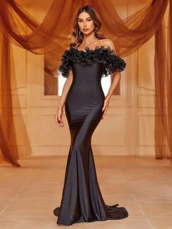 Style FSWD1146 Faeriesty Black Size 0 Jersey Military Floor Length Polyester Mermaid Dress on Queenly