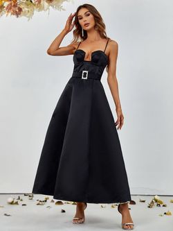 Style FSWD1711 Faeriesty Black Size 16 Satin Jersey Fswd1711 Spaghetti Strap A-line Dress on Queenly