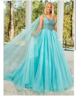 Style 50156 Rachel Allan Blue Size 4 Quinceanera Pageant Train Dress on Queenly