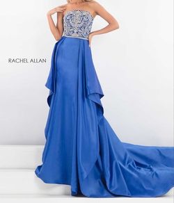 Style 5036 Rachel Allan Blue Size 4 Floor Length Train Dress on Queenly