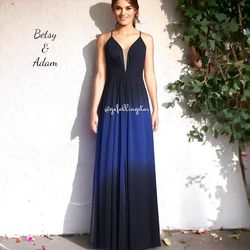 Betsy and Adam Blue Size 4 Plunge Ball gown on Queenly