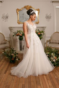 Style third image Luxe Collection Bridal Nude Size 12 Floor Length Lace Wedding A-line Dress on Queenly