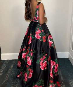 Jovani Black Size 2 Plunge Floral Pockets Ball gown on Queenly