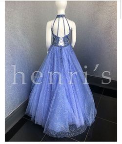 Sherri Hill Blue Size 14 High Neck Mini Shiny Ball gown on Queenly