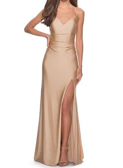 LA FEMME Gold Size 4 Side Slit Straight Dress on Queenly