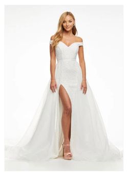 Ashley Lauren White Size 6 Wedding Sequined Train Dress on Queenly