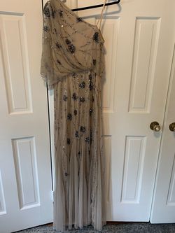 Adrianna Papell Silver Size 10 Floor Length Mermaid Dress on Queenly