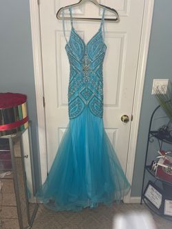 MoriLee Blue Size 0 Plunge Mermaid Dress on Queenly