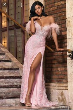 Style 55201 Sherri Hill Pink Size 2 Free Shipping Black Tie Side slit Dress on Queenly