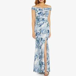 Adrianna Papell Blue Size 4 50 Off Side slit Dress on Queenly