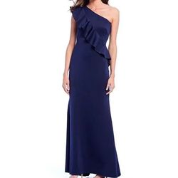 Jessica Howard Blue Size 12 Floor Length One Shoulder Straight Dress on Queenly