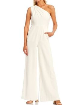 Style 20237973 Calvin Klein White Size 4 Bridal Shower Spandex Bachelorette Jumpsuit Dress on Queenly