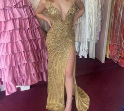 Style 11236 Ashley Lauren Gold Size 6 Pageant Floor Length Free Shipping A-line Dress on Queenly