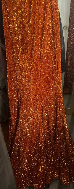 Portia and Scarlett Orange Size 8 Strapless Floor Length Train Dress on Queenly