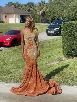 Classicroyalty  Orange Size 4 50 Off Fringe Glitter Mermaid Dress on Queenly
