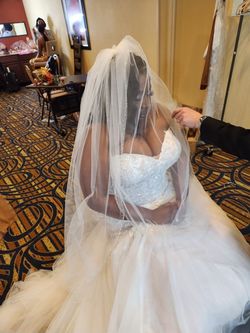 Stella York wedding dress. Item #;7544IQ . Size 26.  White Size 26 Strapless Corset Plus Size Mermaid Dress on Queenly