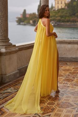 Style Marlene Alamour The Label Yellow Size 0 Marlene Tall Height Cape Plunge Side slit Dress on Queenly