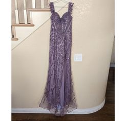 Style Lavender Purple Sequined Corset Mermaid Formal Party Prom Dress Cinderella Purple Size 4 Fitted Prom Floor Length Side Slit Mermaid Dress on Queenly