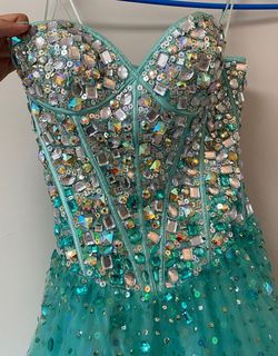 Jovani Blue Size 0 Prom Jewelled Teal Ball gown on Queenly