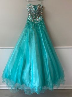Jovani Blue Size 0 Prom Jewelled Teal Ball gown on Queenly