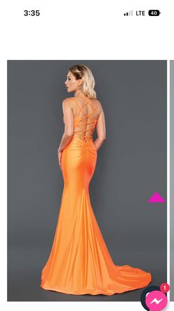 Style 22039 Stella Couture Orange Size 4 Sorority Formal Side slit Dress on Queenly