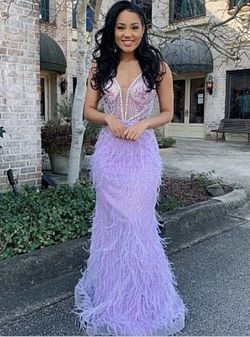 Jovani Purple Size 10 Plunge Floor Length Mermaid Dress on Queenly