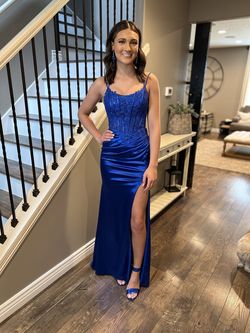 Amarra Royal Blue Size 0 Floor Length Side slit Dress on Queenly