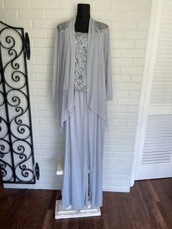 R and M Richards Silver Size 8 Prom Jumpsuit Dress on Queenly