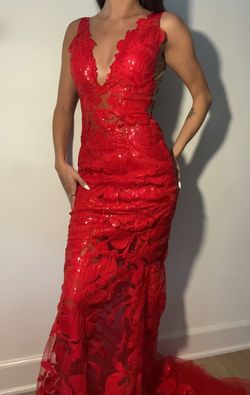 Jovani Red Size 0 Floor Length Mermaid Dress on Queenly