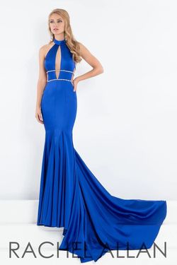 Style 5002 Rachel Allan Blue Size 6 Satin 50 Off Floor Length Mermaid Dress on Queenly