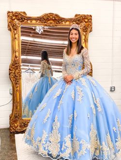 Style 89272 MoriLee Blue Size 8 Floor Length Prom Tall Height Ball gown on Queenly