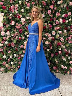 Johnathan Kayne Royal Blue Size 4 Plunge Ball gown on Queenly