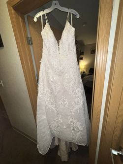 Oleg Cassini White Size 12 Wedding Medium Height Free Shipping Train Dress on Queenly