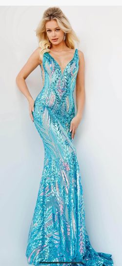 Jovani Blue Size 2 Prom Floor Length Mermaid Dress on Queenly