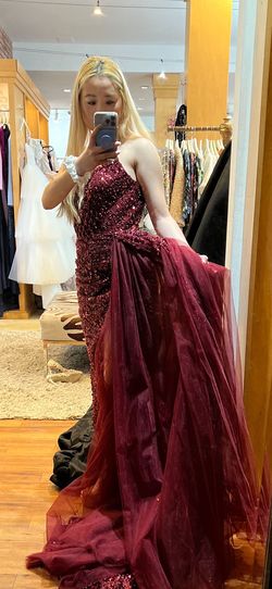Portia and Scarlett Red Size 4 Short Height Strapless Prom Side slit Dress on Queenly