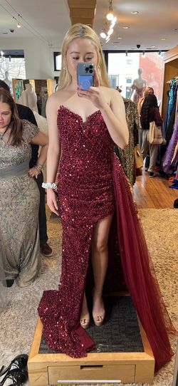 Portia and Scarlett Red Size 4 Prom Floor Length Side slit Dress on Queenly