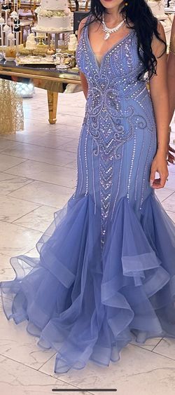 Lucci Lu Blue Size 0 Floor Length Short Height Mermaid Dress on Queenly