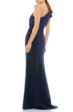 Mac Duggal Blue Size 16 Floor Length Jersey One Shoulder Side slit Dress on Queenly