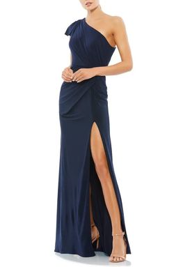 Mac Duggal Blue Size 16 Floor Length Jersey One Shoulder Side slit Dress on Queenly