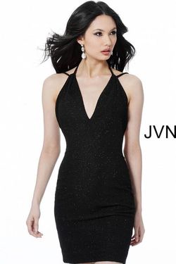 Style 61622 Jovani Black Size 6 Backless Mini Spaghetti Strap Cocktail Dress on Queenly