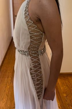 Jovani White Size 2 Halter Medium Height A-line Dress on Queenly