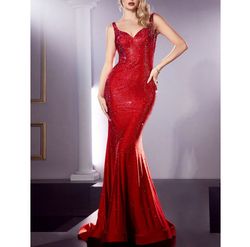 Style Sweetheart Neckline Rhinestone Formal Mermaid Dress Red Size 16 Mermaid Dress on Queenly